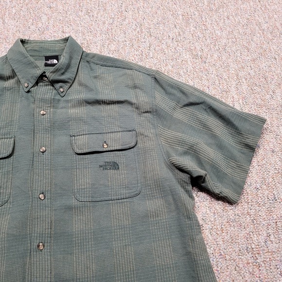 The North Face Shirt Mens Large Green Plaid Button Down Short Sleeve Hiking Camp - Picture 7 of 16